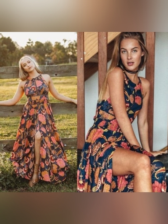 Jaase Dresses & Skirts - Jaase Endless Summer Maxi Dress Navy Blue Halter Open Back Sz M Summer Vacation